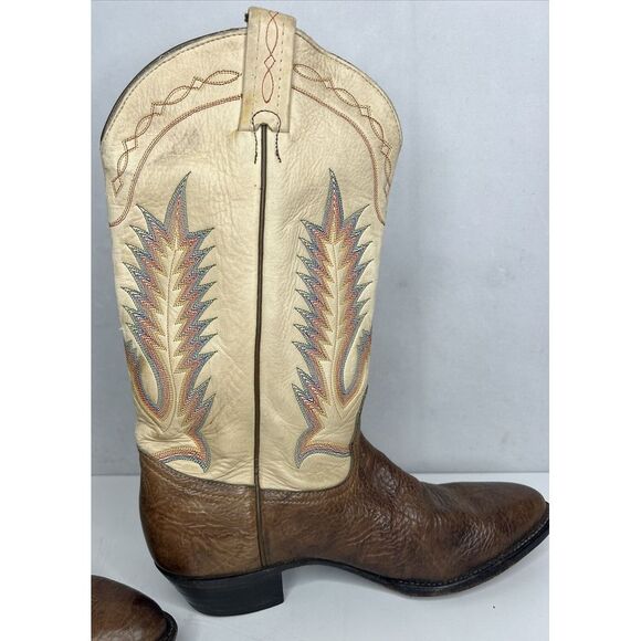 Vintage Rainbow Stitch Tony Lama Cowboy Boots Brown Leather USA 1617 L 9.5M - Picture 6 of 11